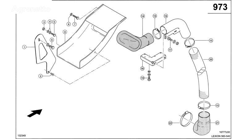 țeavă de răcire Claas Lexion 560 RURA ODSYSANIA  0007617820 (Kosz chłodnicy-dmuchawa o 0007617820 pentru combină de recoltat cereale Claas Lexion 560